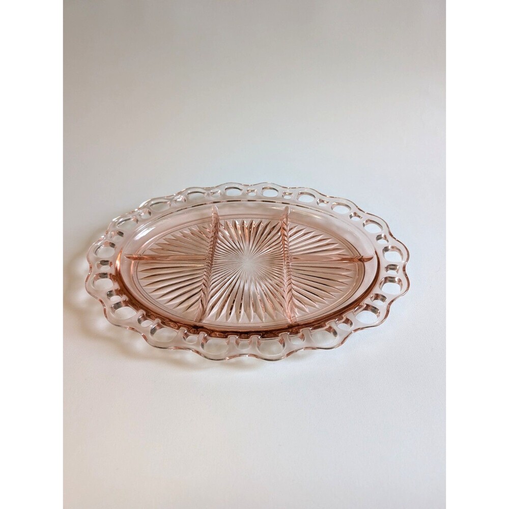Vintage Old Colony Pink Depression Glass Divided Tray Platter